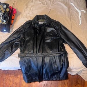 Wilsons Leather Black Belted Jacket
